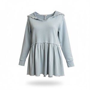 Free People Summer Dreams Hooded Light Blue Tunic Top Small